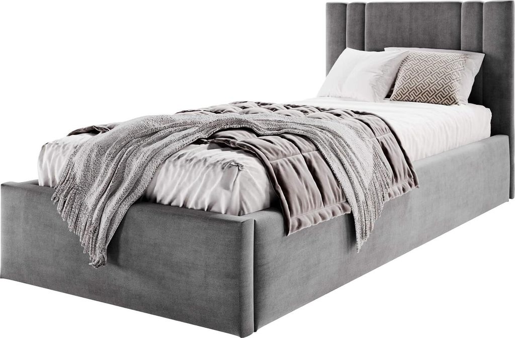 Moebelpaket Bett 100x200 cm, Bett Azuro S08, Polsterbett mit Stauraum, Modern Einzelbett mit Einem Metallrahmen Dunkelgrau