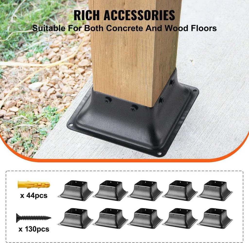 Base per palo 101,6 x 101,6 mm, 10 pezzi, staffa interna per palo in acciaio verniciato a polvere per impieghi gravosi 91 x 91 mm, adatta per ancoraggio standard per pali in legno, base per palo per terrazza, supporto per ringhiera e corrimano per veranda. - 5