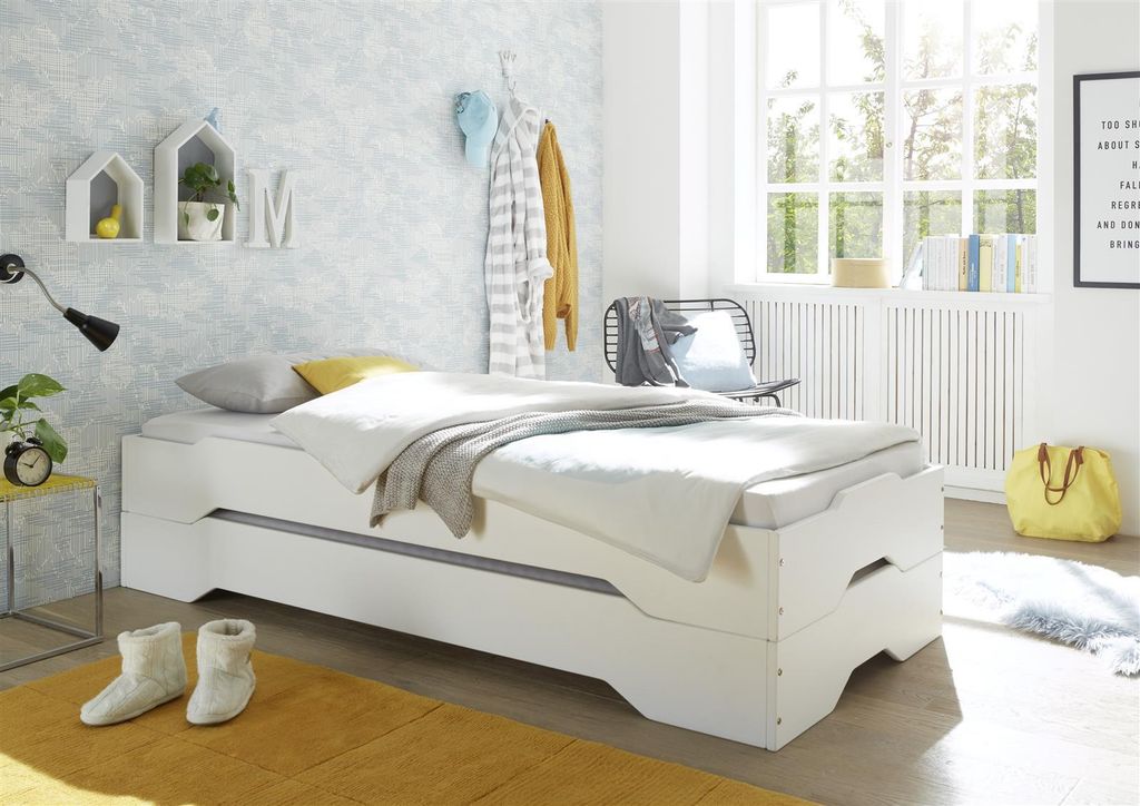 Kinderbett Jugendbett Bett Kinder Bett "Doppel I" Weiß