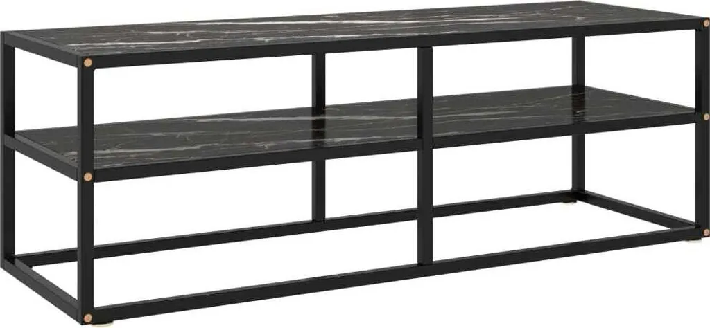 Mobile Porta TV 120 cm Marmo Nero - Vetro Temperato e Acciaio Design