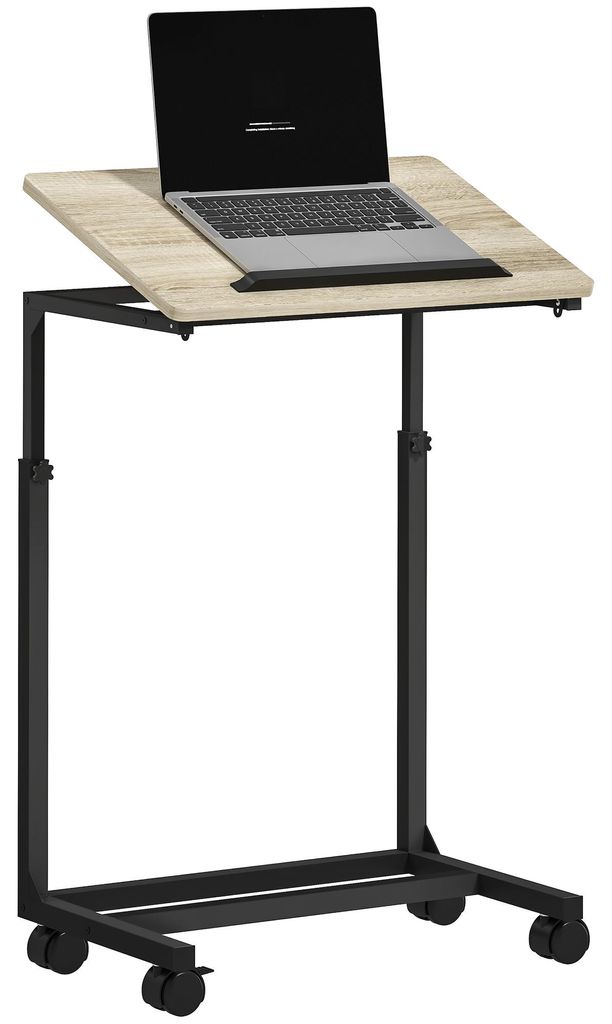 Beistelltisch, Schreibtisch, Nachttisch, höhenverstellbar, 4 Rollen, Metallrahmen, 55,0x36,0x82,5 cm, Eiche, mit Rollen