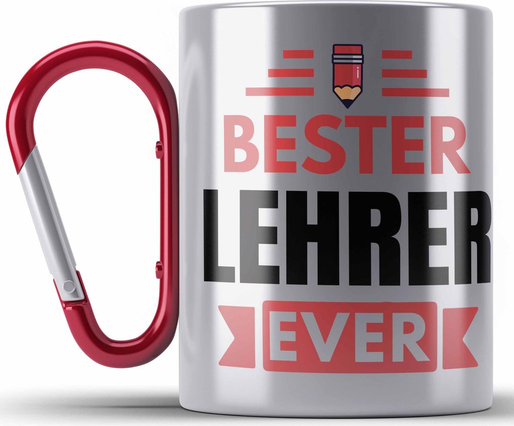 Trendation - Bester Lehrer Ever Edelstahl Tasse Karabiner Produktbild 