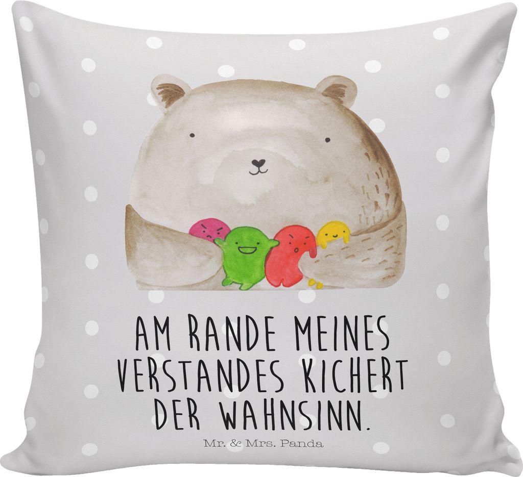 Mr. & Mrs. Panda Dekokissen Sofa Bär Gefühl - Grau Pastell - Geschenk, kissen bedruckt, Sofakissen 40x40, Wahnsinn, Verrückt, kuschelkissen, Kus...