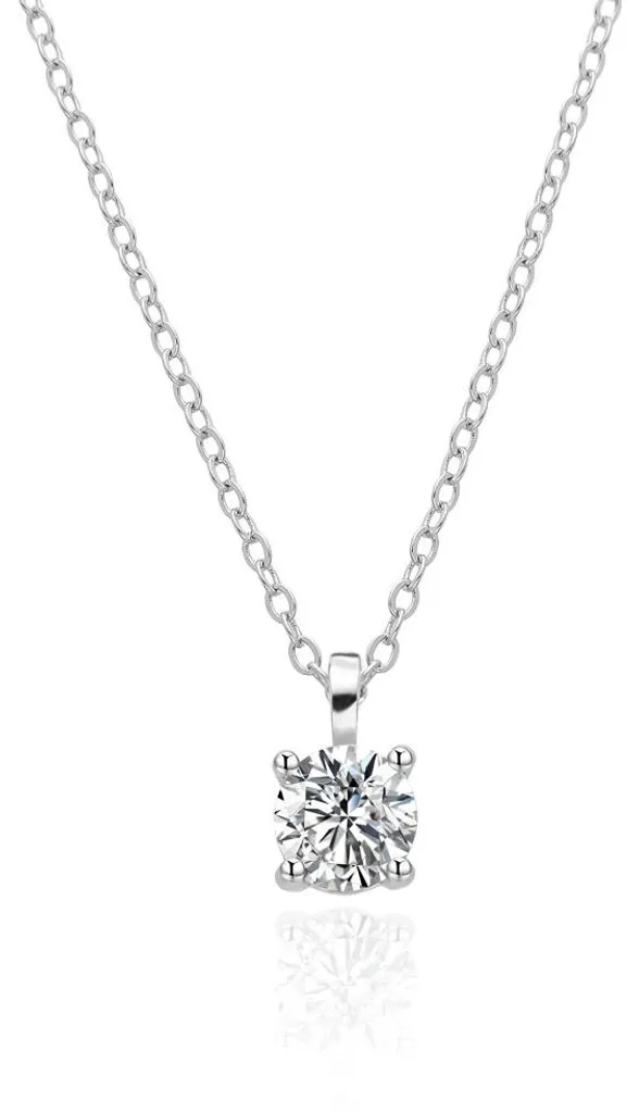 Collier pendentif femme en argent massif et pierre zircon transparente