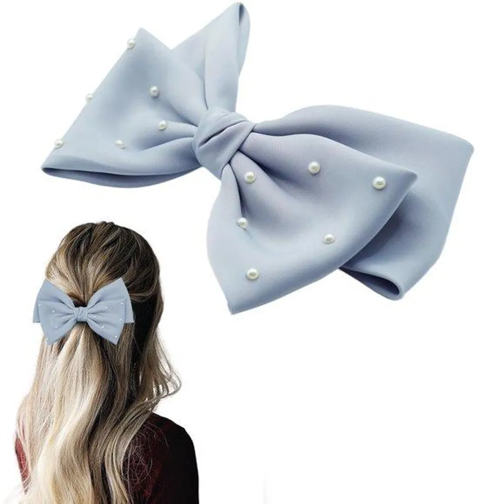 Accessoire cheveux pour mariage : barrette nœud bleu satin perlé