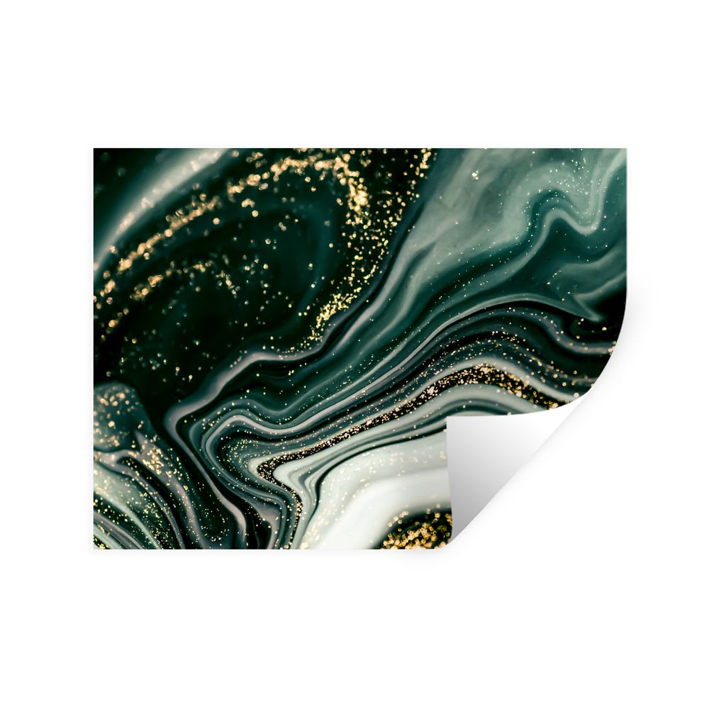 MuchoWow Wandtattoo Wandsticker Wandaufkleber Marmoroptik - Gold - Grün - Glitter - Design - Marmor 80x60 cm Selbstklebend und Repositionierbar ...
