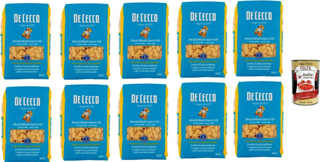 De Cecco Mezzi Ditali Lisci N°158 100% Italienisch Pasta Nudeln 10x 500g + Italian Gourmet Polpa 400g