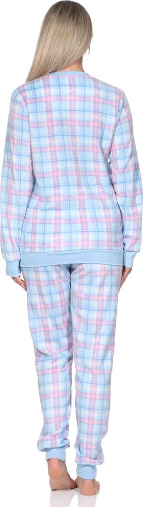 Normann Damen langarm Fleece Schlafanzug mit Bündchen in chilliger Optik ; hellblau1 , 44