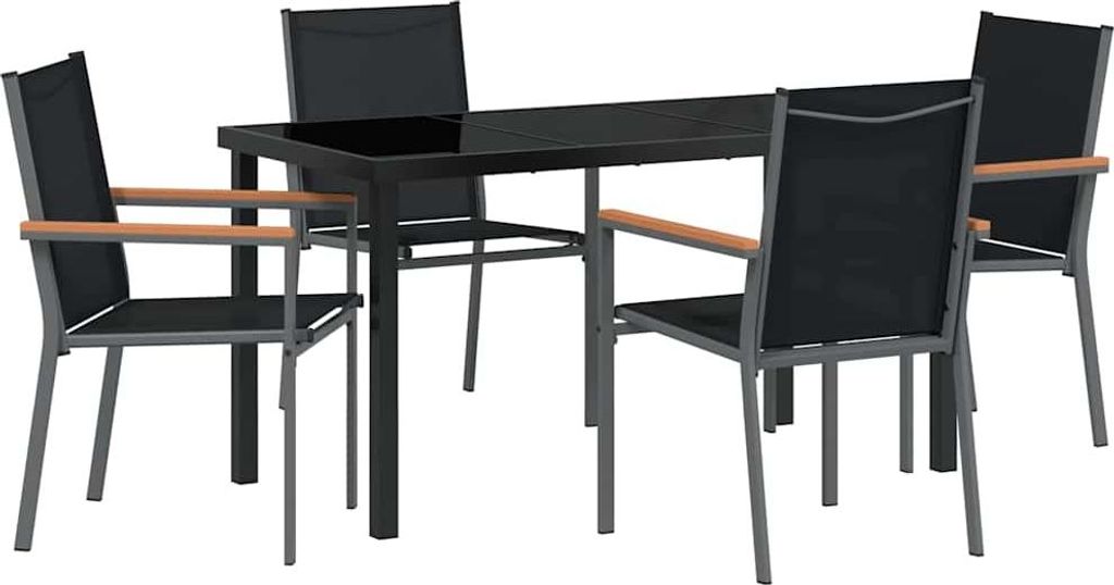 vidaXL Garten Essgruppe 5 pcs Schwarz Pulverbeschichteter Stahl