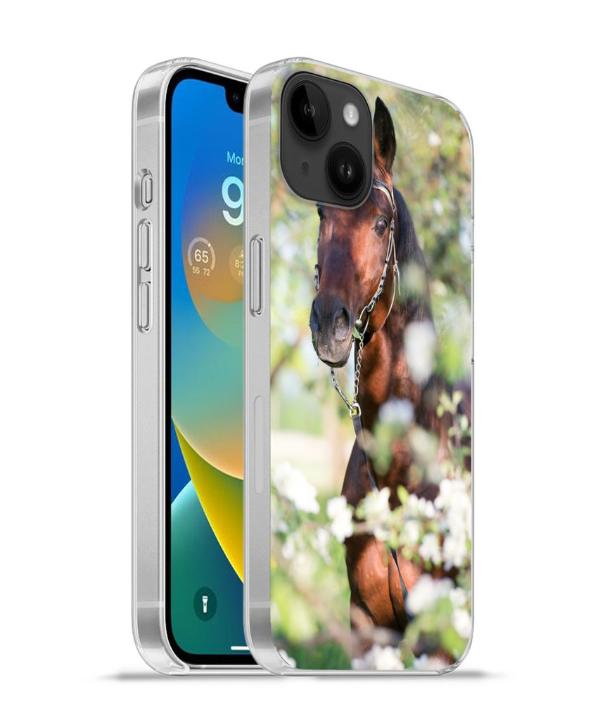 MuchoWow Handyhülle Schutzhülle Hülle für Apple iPhone 14 Plus - Soft case Pferde - Blüte - Frühling - Tiere Silikon Softcase Handy Hülle ...