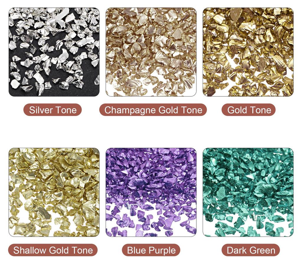 6 Farben Crushed Glass Chips, 1-4mm Unregelm??iges Glitzer-Metallic-Glas zum Basteln DIY Schmuckfš¹ller Epoxidharz-Dekoration 28 g golden Farbton...