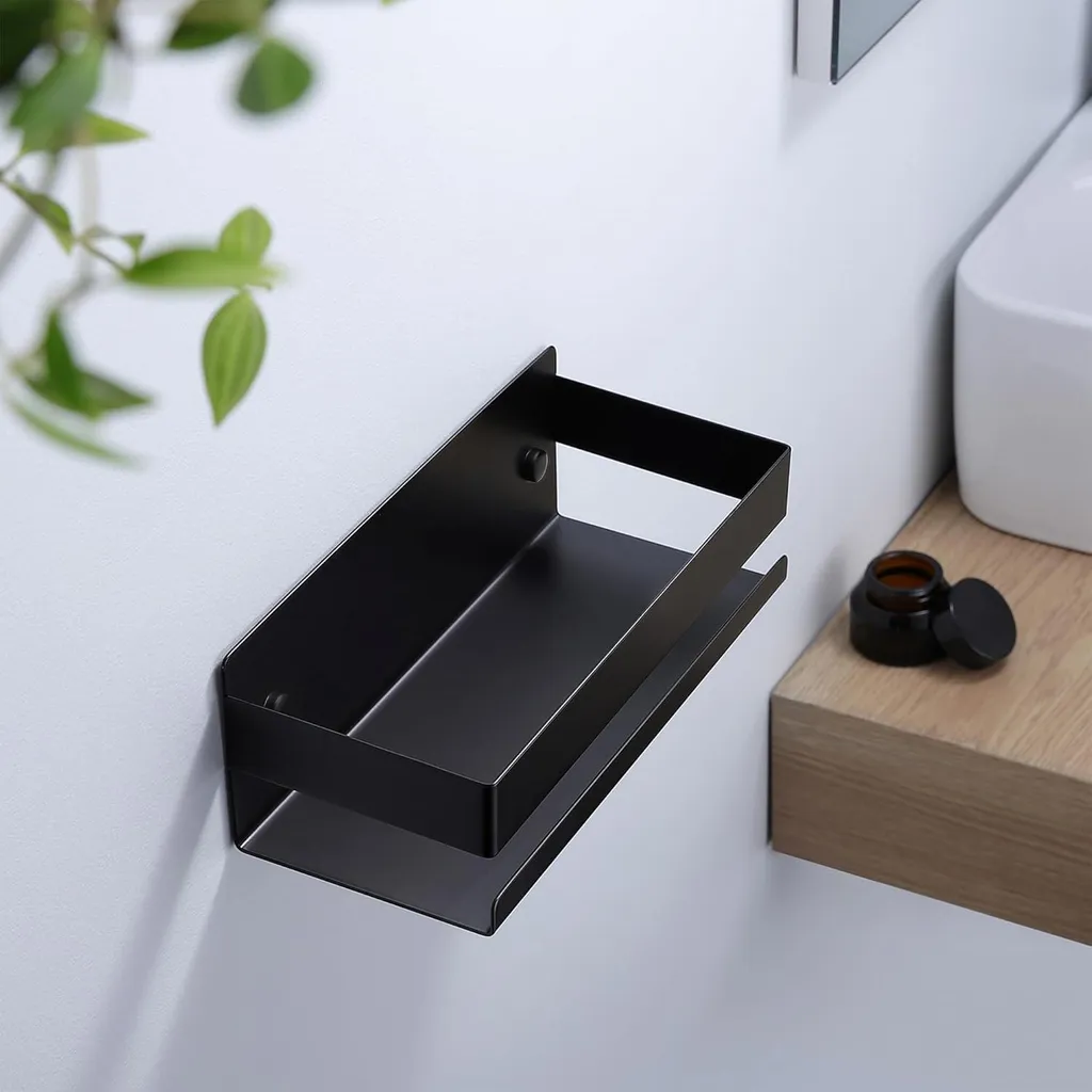 Tablette de douche sans Perçage Noire : Finis les Trous dans le Mur