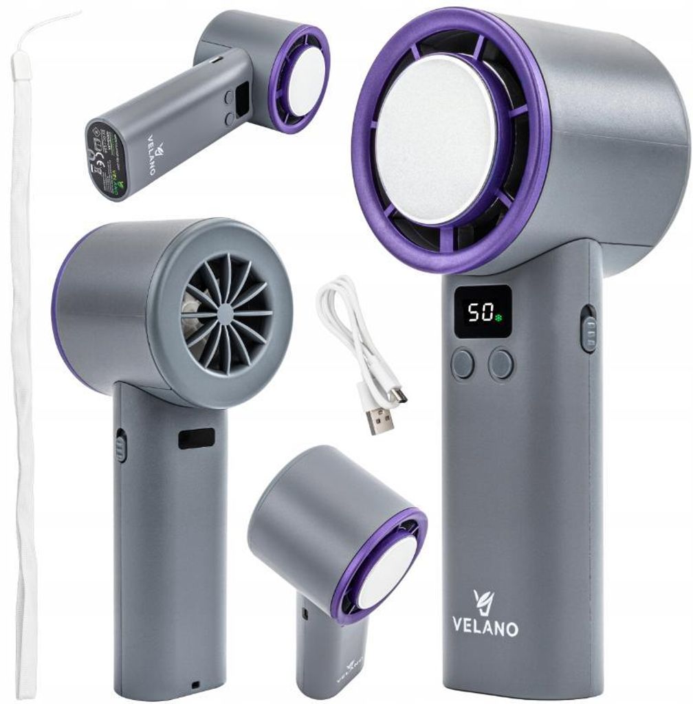 Velano Handlüfter Akku 4000mAh Luftkühler, Ventilator Handlüfter mit stufenlose Regulierung des Luftstroms und LCD Display