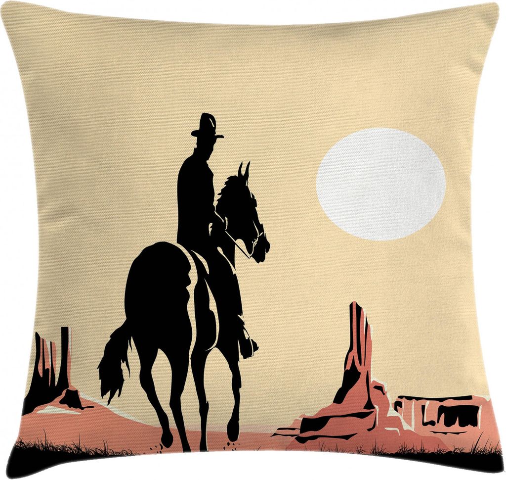 ABAKUHAUS Western Kissenbezug, Cowboy-Pferd Sonnenuntergang, Waschbar mit Reißverschluss Kissenhülle mit Farbfesten Klaren Farben Beidseitiger Dr...