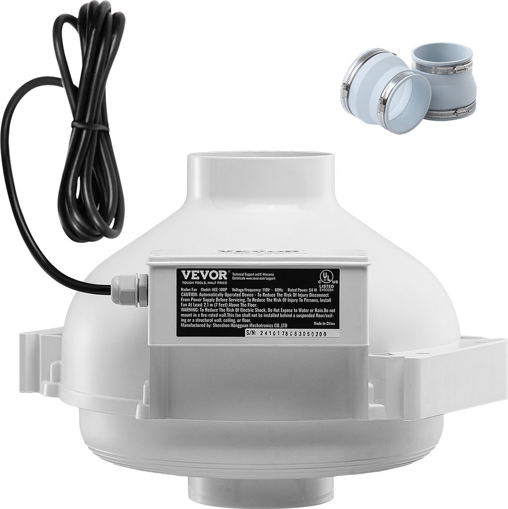 VEVOR 98–114 mm Radon-Reduktions-Lüftersystem, 190 CFM Radon-Reduktionsset, Inline-Kanalventilator, Abluftventilator für Innen- und Außenlüftung