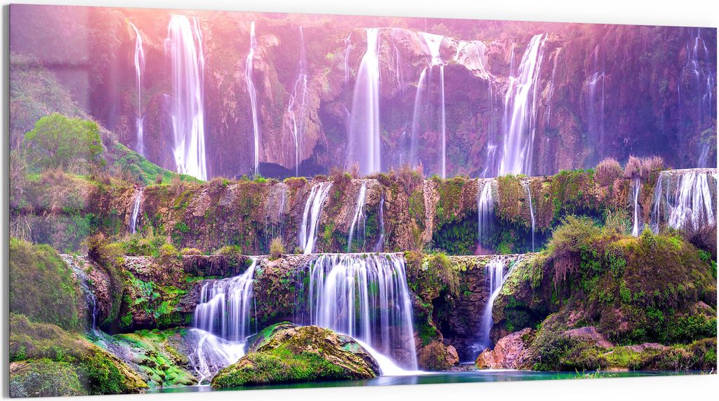 DEQORI Glasbild Echtglas 100x50 cm 'Terrassen-Wasserfälle' Wandbild Bild modern Deko