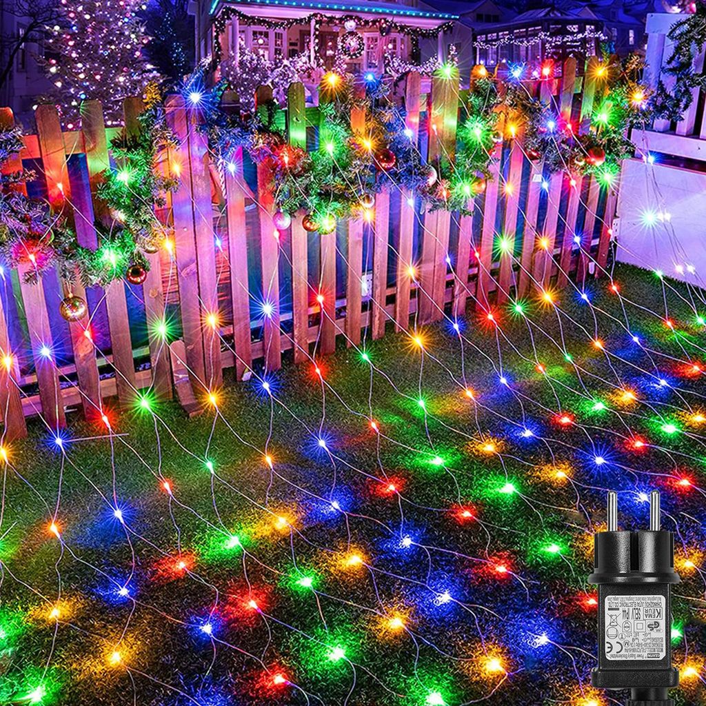 2X2M 144LED Lichtervorhang Lichterkette 8 Lichtmodi Wasserdicht Weihnachtslicht Party Garten Lichternetz, Bunt