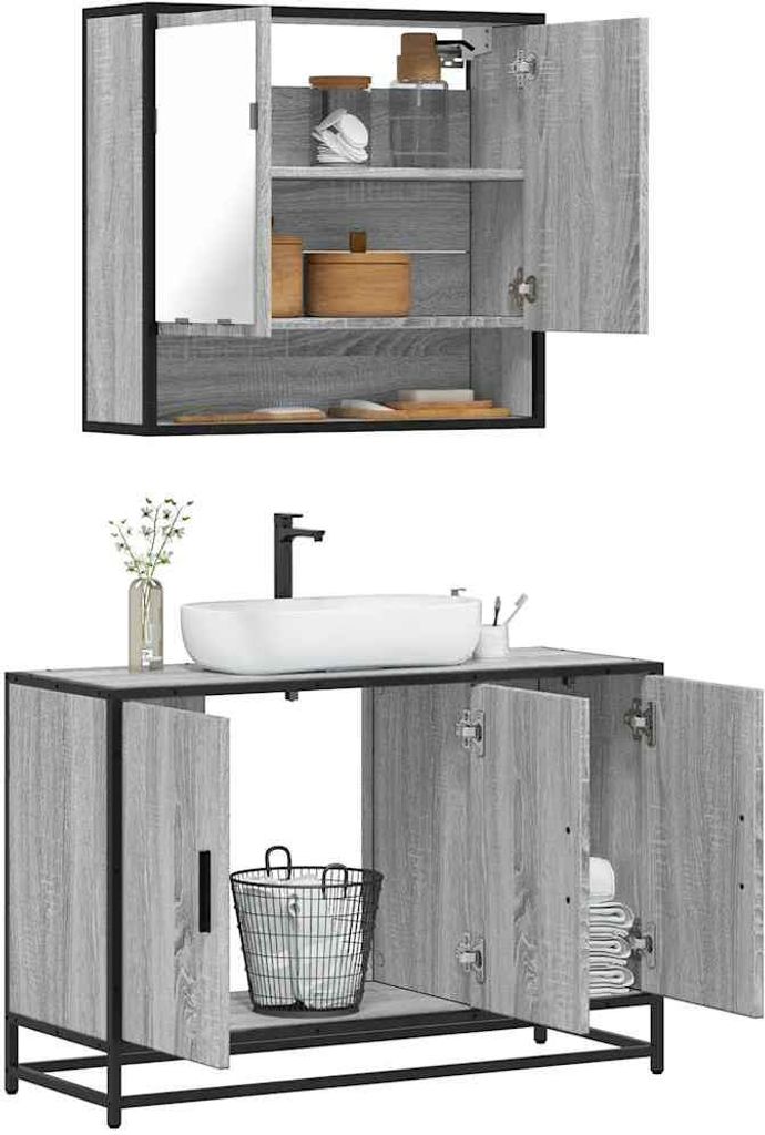 "2026 Promotion" 2-tlg. Badmöbel-Set moderne - mit Stauraum - Grau Sonoma Holzwerkstoff - Badezimmer CC15986