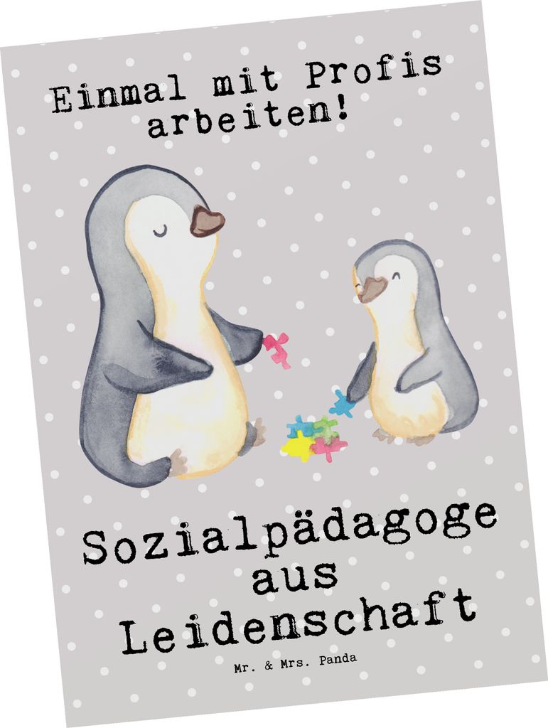 Mr. & Mrs. Panda Postkarte Sozialpädagoge Leidenschaft - Grau Pastell - Geschenk, Ansichtskarten, Ansichtskarte, Grußkarte, bildkarte, Postkarten