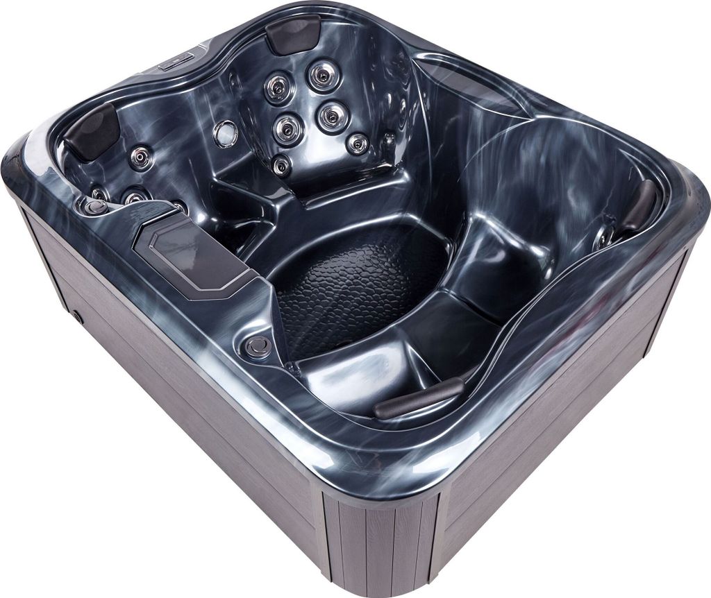 BELIANI Outdoor Whirlpool Grau Acryl und Aluminium Rechteckig 180 x 215 cm mit LED Hydromassage Schutzhülle für 4 Personen Garten Draußen Terrasse