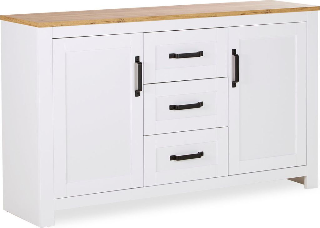 Commode Moderne Buffet Blanc 150 cm en Bois Chêne Massif Image du produit 