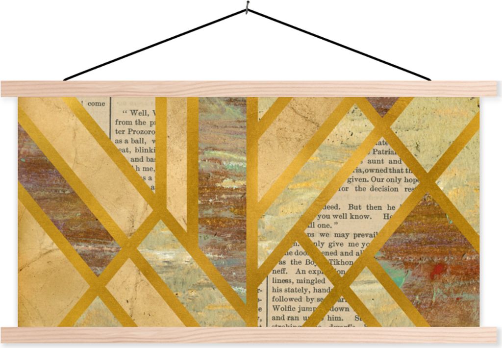 MuchoWow Textilposter Gold - Marmor - Vintage 120x60 cm mit holzfarbenen Rahmen - Klemmleiste