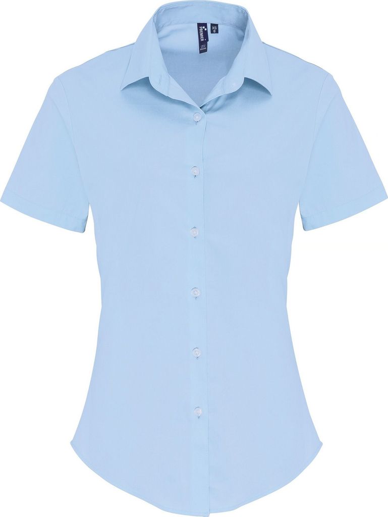 Premier - Bluse für Damen kurzärmlig RW6586 (M) (Hellblau)