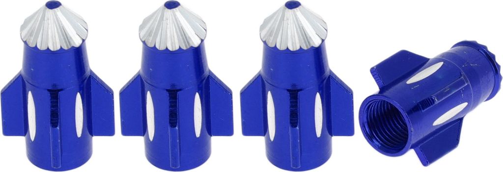 4 Stücke Spitzkopf Raketenform Reifenventil Staubkappen Dekorative Reifenventil Staubabdeckungen 7x27mm Blaues Aluminiumlegierung