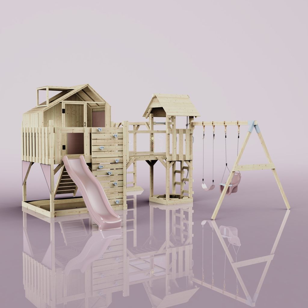 OutdoorToys Spielturm Knut aus Holz in Rosa Babyschaukel