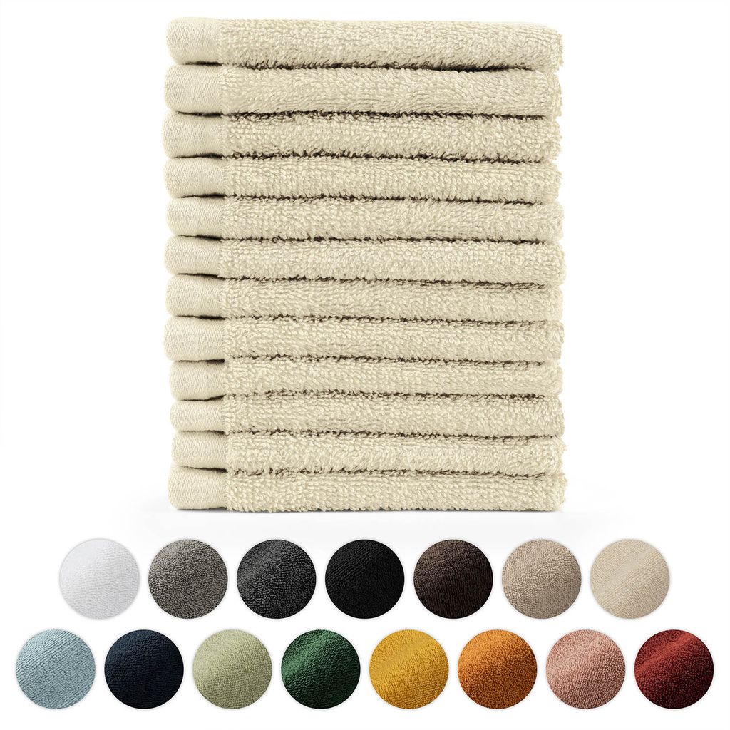 Blumtal Premium Frottier Handtücher Set mit Aufhängschlaufen - Baumwolle , weich, saugstark - 12x Gästehandtücher (30x30 cm), Sand (Beige)