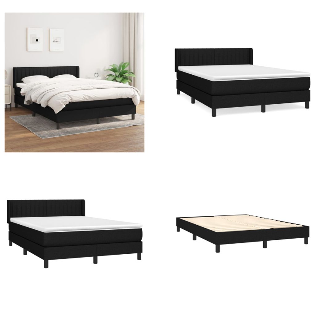 vidaXL Boxspringbett mit Matratze Schwarz 140x200 cm Stoff - Boxspringbett - Boxspringbetten - Bett - Schlafzimmermöbel