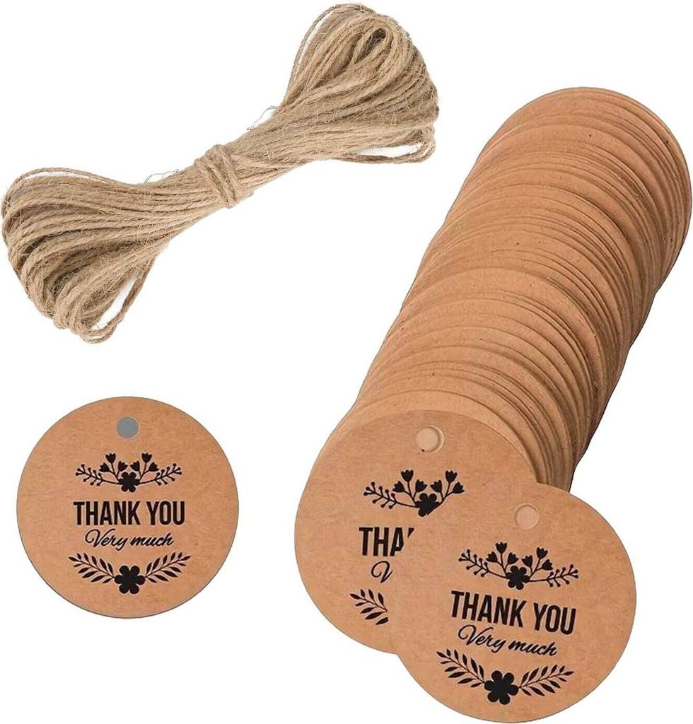 100 Papier-Anhänger Thank You mit Hanfschnur Geschenkanhänger Hängeetiketten