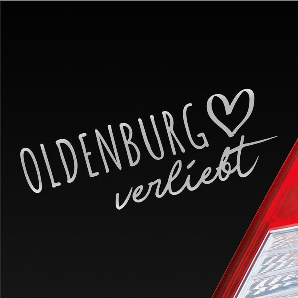 Auto Aufkleber Oldenburg verliebt Herz Stadt Heimat Liebe Car 19x6 cm Silber Sticker Heckscheibenaufkleber