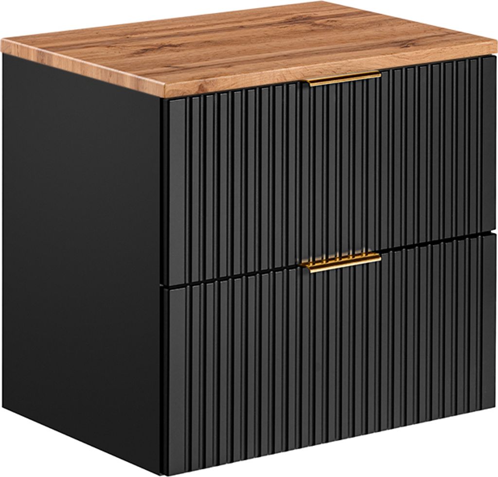 Waschtischunterschrank 60.6cm Adriel mit 2 Schubladen, Schwarz