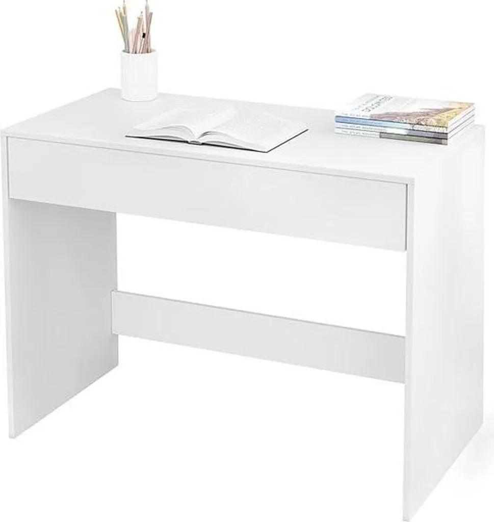 Bureau blanc 100 cm avec tiroir intégré - Table informatique compacte - 4