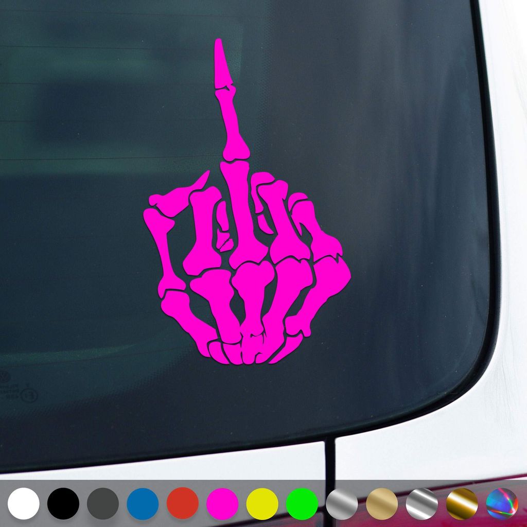 PantherPixel Skelett Mittelfinger Aufkleber Knochen Stinkefinger Sticker Auto Geschenkidee Farbe Neon-Pink