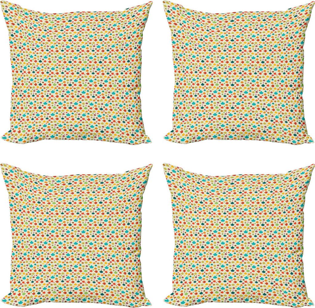 ABAKUHAUS Herbst Kissenbezug Set (4 Stück), Bunte Ahornblätter Retro, Moderner Doppelseitiger Digitaldruck, 45 cm x 45 cm, Sahne und Multicolor