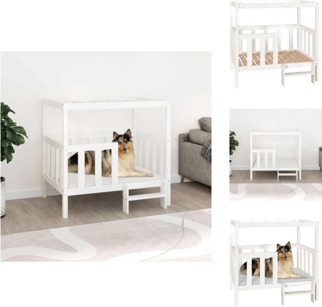 vidaXL Hundebett Weiß 105,5x83,5x100 cm Massivholz Kiefer - Hundebetten