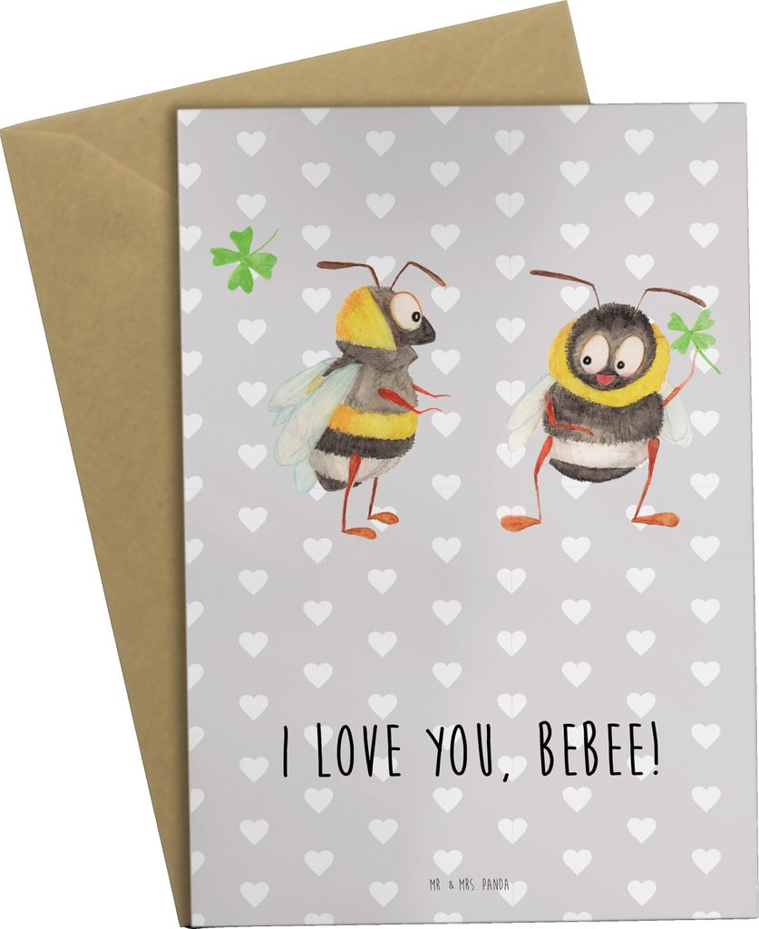 Mr. & Mrs. Panda valentinstagskarte Bienen Paar - Grau Pastell - Geschenk, hochzeitskarten, osterkarten, für Freundin, Freund, weihnachtskarten, V...