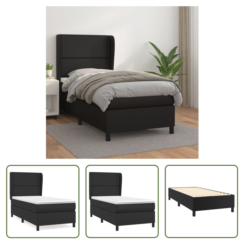 The Living Store Boxspringbett mit Matratze Schwarz 100x200 cm Kunstleder