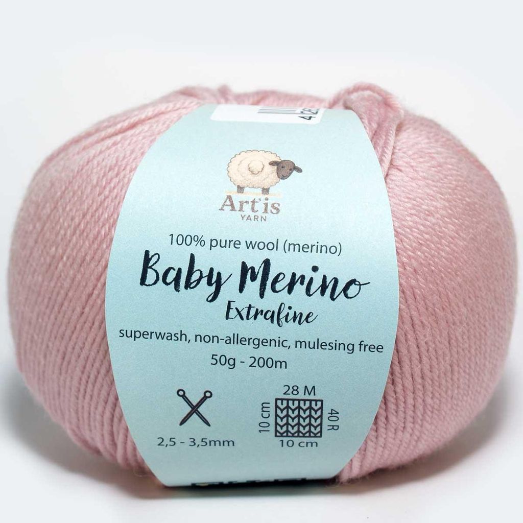 Baby Merino Extrafine Art'is Yarn 100% Wolle | Mulesing-frei & Superwash (50g / 200m) (73 puderrosa)
