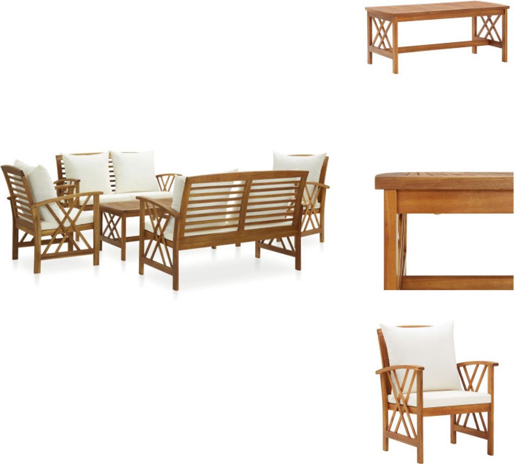vidaXL 5-tlg. Garten-Lounge-Set mit Auflagen Massivholz Akazie - Gartenmöbel-Sets
