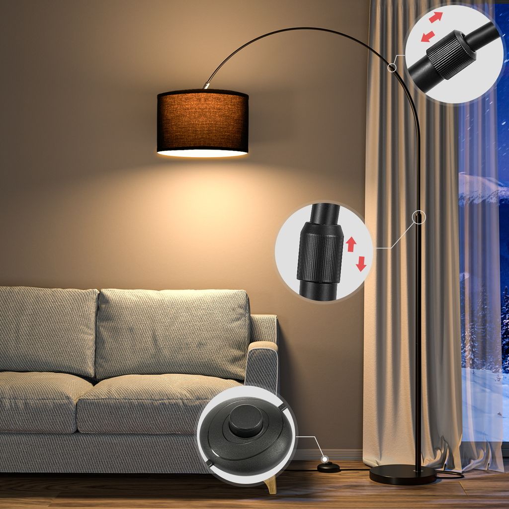 Bogenlampe Bogenleuchte Stehlampe Stoff beige Design E27 Produktbild 8
