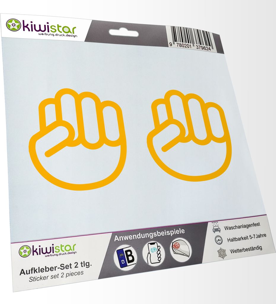Kiwistar - 2x Kennzeichenaufkleber - gelb - 21 mm Geballte Faust - Protest Hand - Autoaufkleber - Aufkleber für Auto, Laptop, Fahrrad, LKW, Motorr...