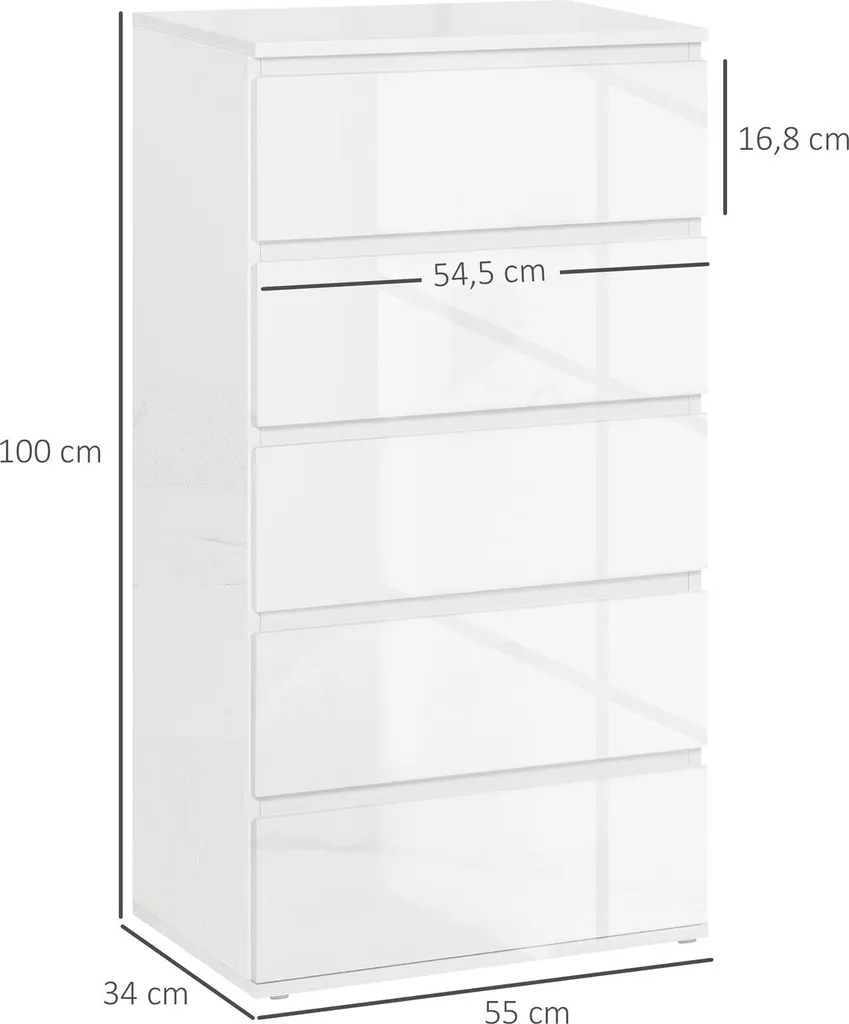 Buffet haut blanc à 5 tiroirs pour rangement bureau et salon modulable - 3