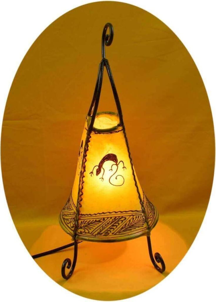 Orientalische Lampe Hennalampe marokkanische Lederlampe Tischleuchte Stehleuchte Coq Gecko 40 cm, gelb