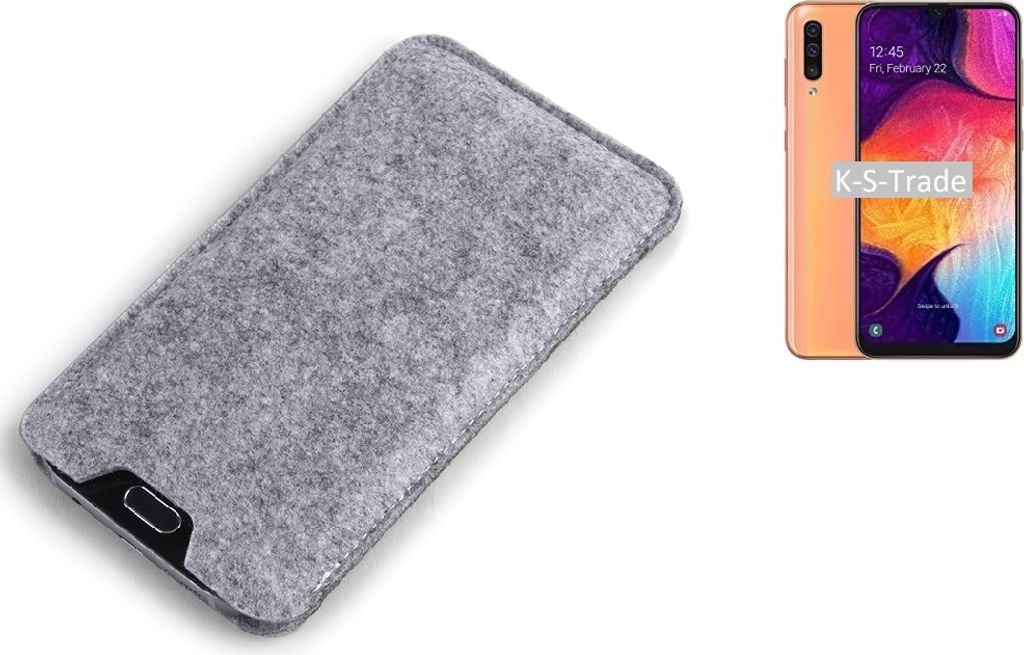 K-S-Trade Filz Handyhülle kompatibel mit Samsung Galaxy A50 Schutzhülle Filztasche Filz Tasche Case Sleeve Handy Hülle Filzhülle grau