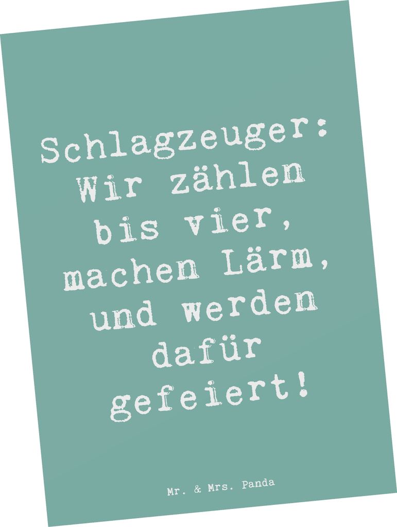 Mr. & Mrs. Panda Postkarte Spruch Schlagzeuger Stolz - Meeresbrise - Geschenk, Lernen, bildkarte, Musik, Performance, Grußkarte, Humor, Ansichtska...
