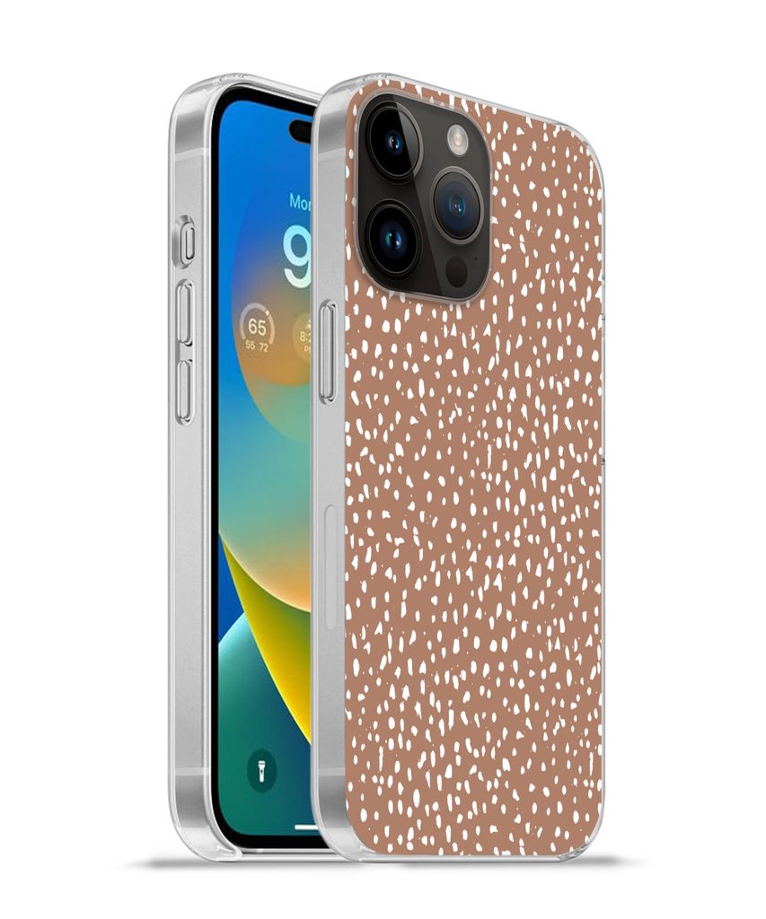 MuchoWow Handyhülle Schutzhülle Hülle für Apple iPhone 14 Pro Max Polka dots - Weiß - Braun Silikon Softcase Handy Hülle - Hardcover