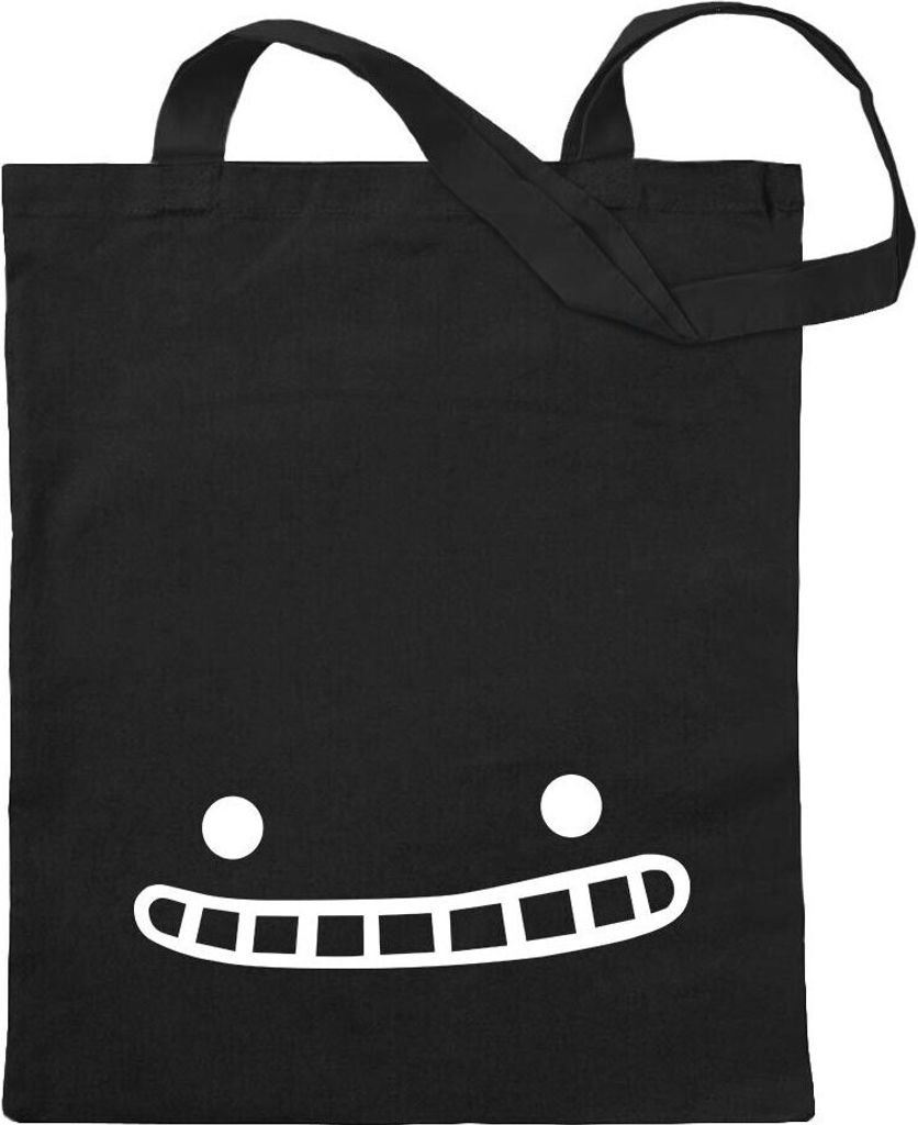 Kiwistar - Baumwolltasche - schwarz - Grinsendes Gesicht - Tragetasche Stoffbeutel Umhängetasche langer Henkel